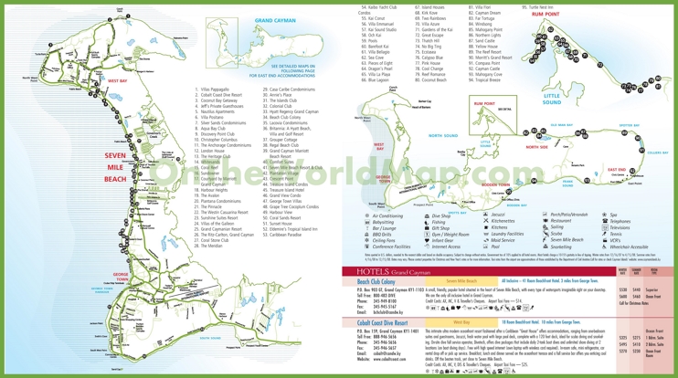 Large Detailed Hotel Map of Cayman Islands