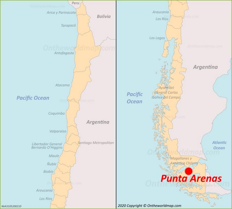 Punta Arenas location on the Chile Map