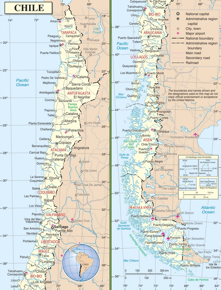 Large detailed road map of Chile