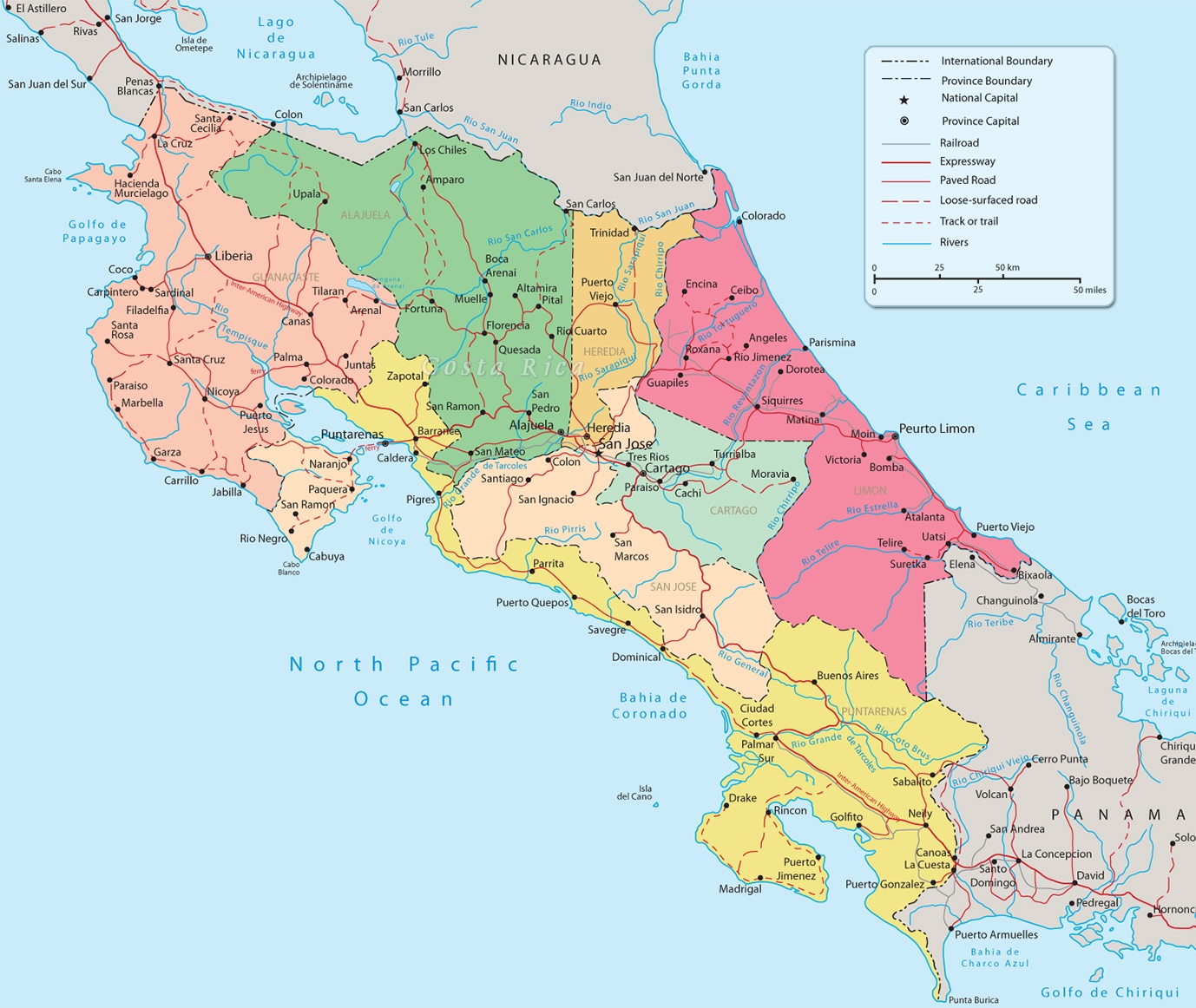 Printable Map Of Costa Rica