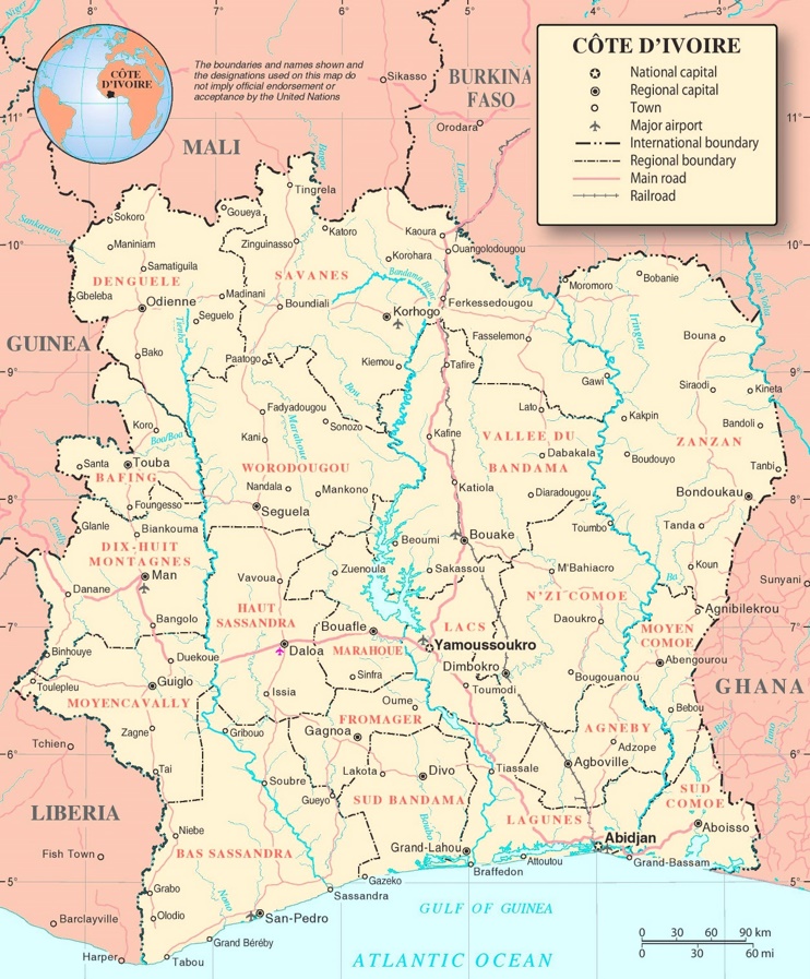 Côte d'Ivoire political map