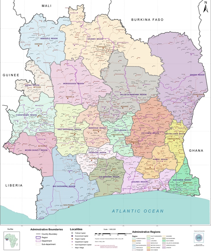 Large detailed map of Côte d'Ivoire