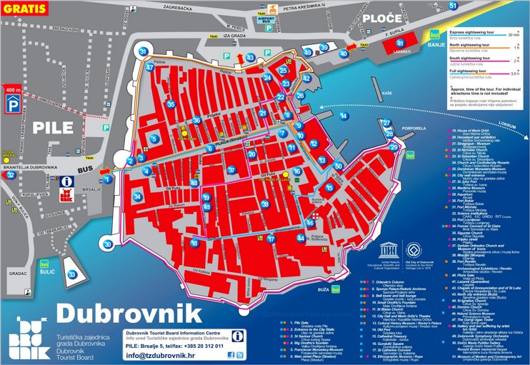 Dubrovnik sightseeing map