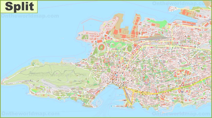 Large detailed map of Split