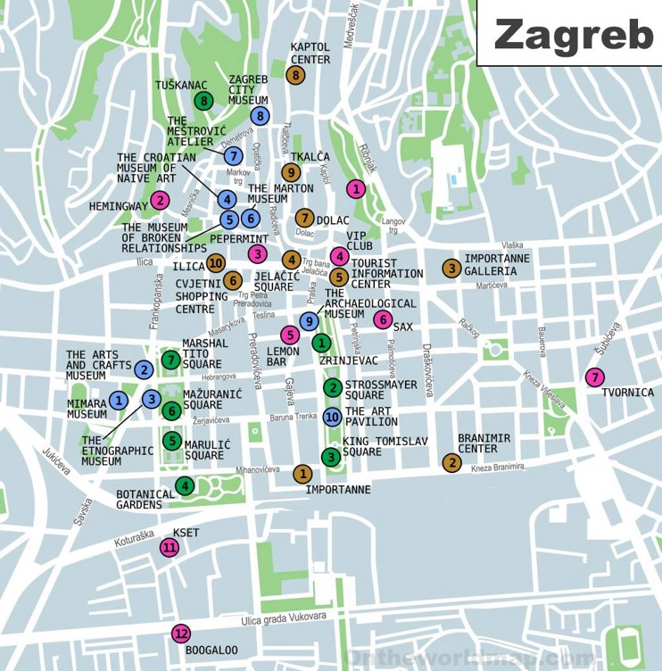 Zagreb sightseeing map