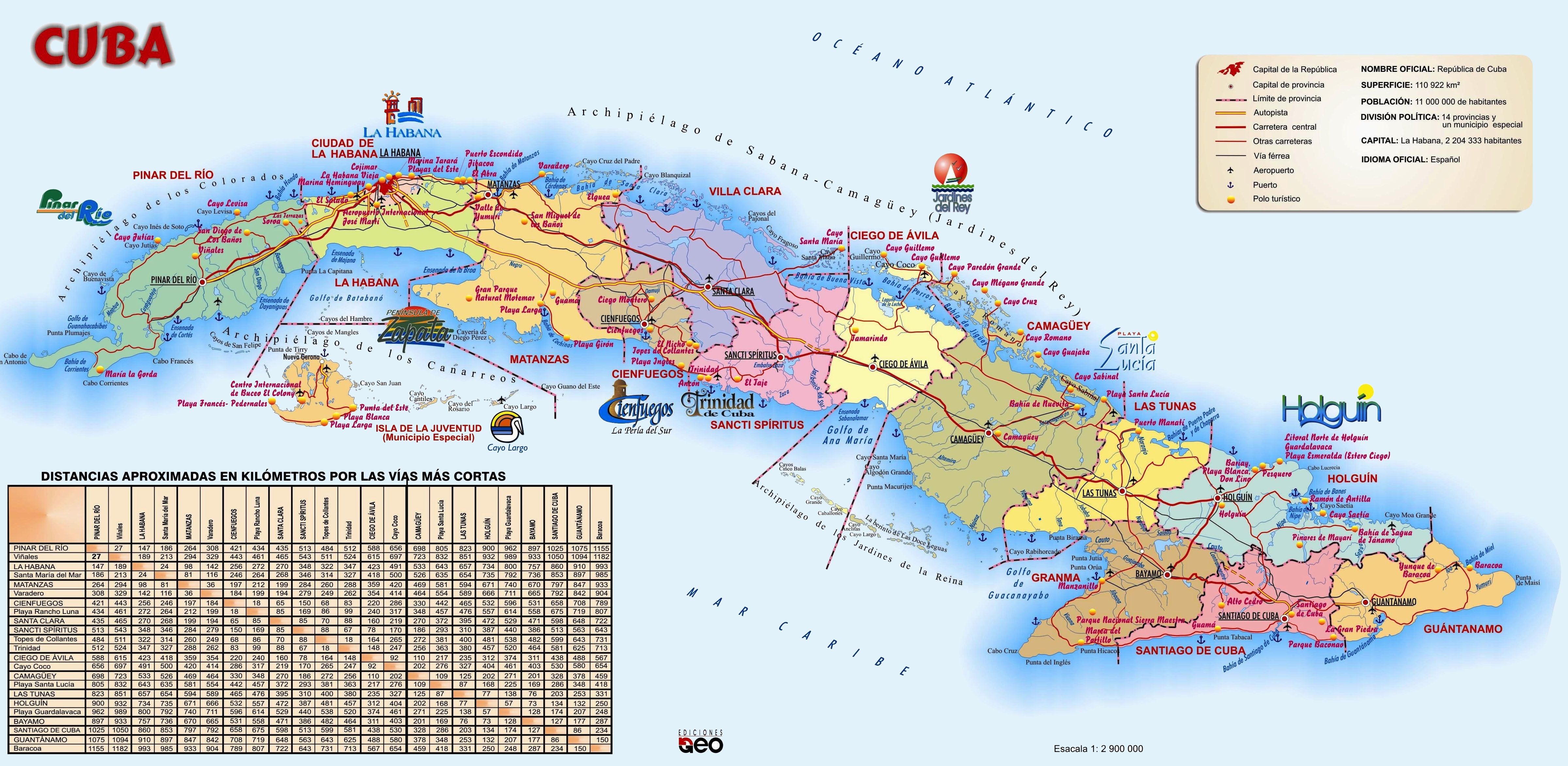 Large detailed travel map of Cuba