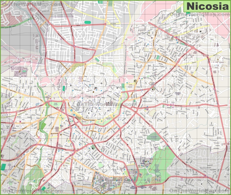 Large detailed map of Nicosia