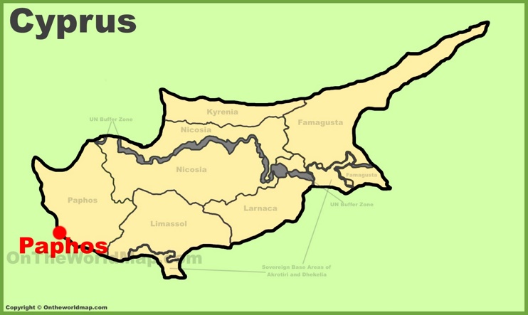 Paphos location on the Cyprus map