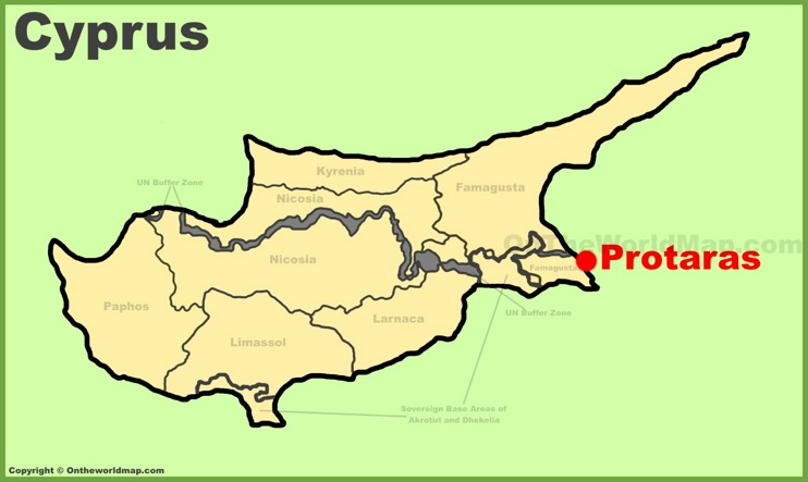 Protaras location on the Cyprus map