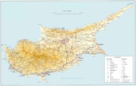 Cyprus tourist map with cities