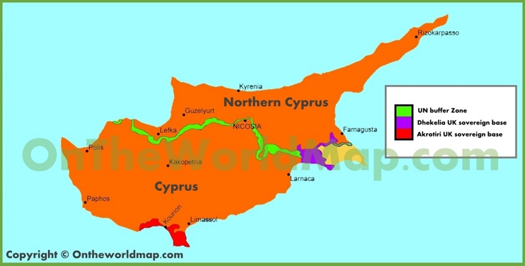 Map of UK sovereign bases in Cyprus