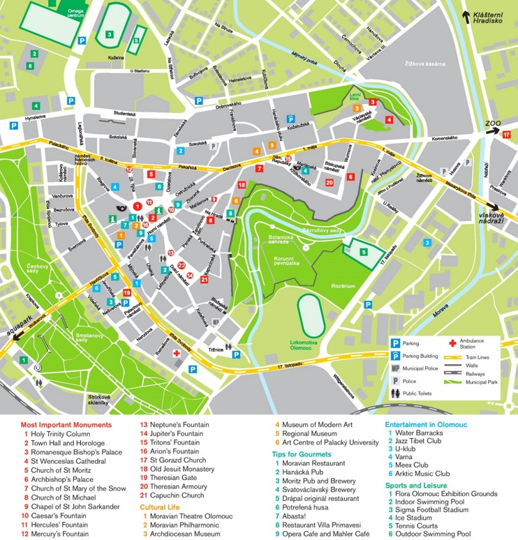Olomouc tourist attractions map