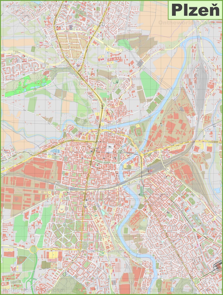 Detailed map of Plzeň