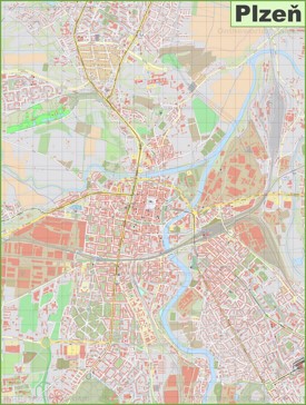 Detailed map of Plzeň