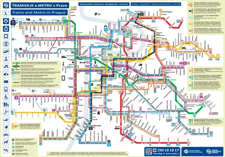 Prague metro and tram map