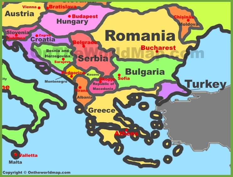 Balkan countries map
