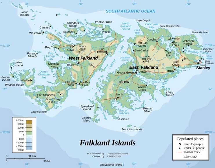 Falkland Islands physical map