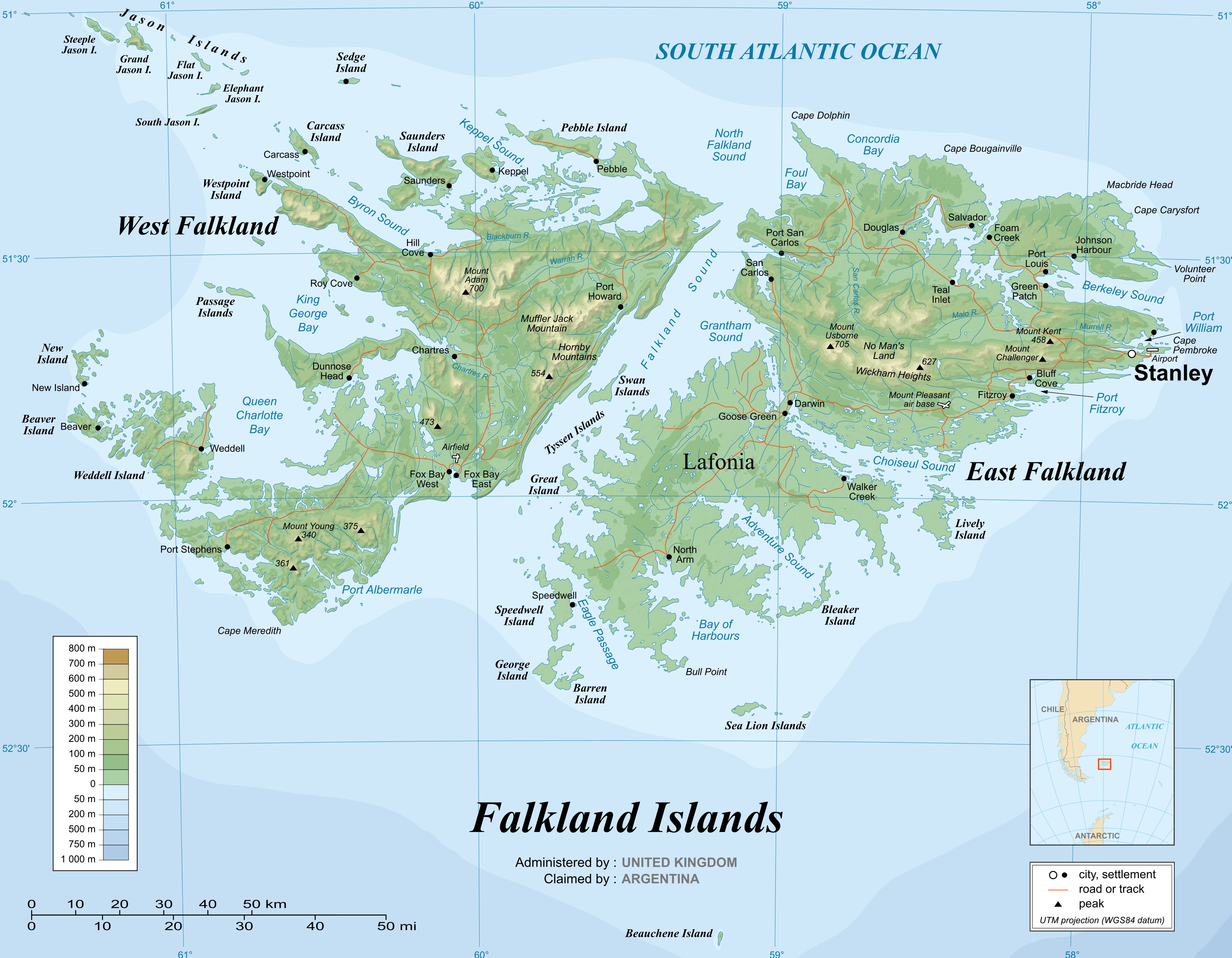 Large Detailed Map Of Falkland Islands