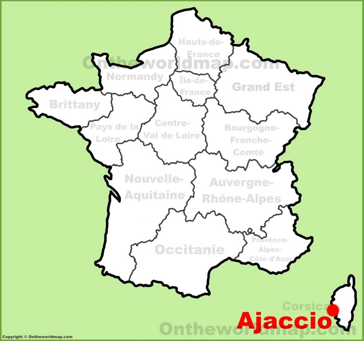 Ajaccio location on the France map