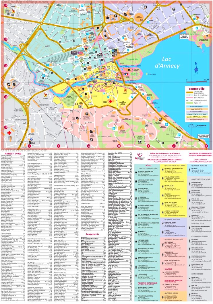 Annecy hotels and sightseeings map