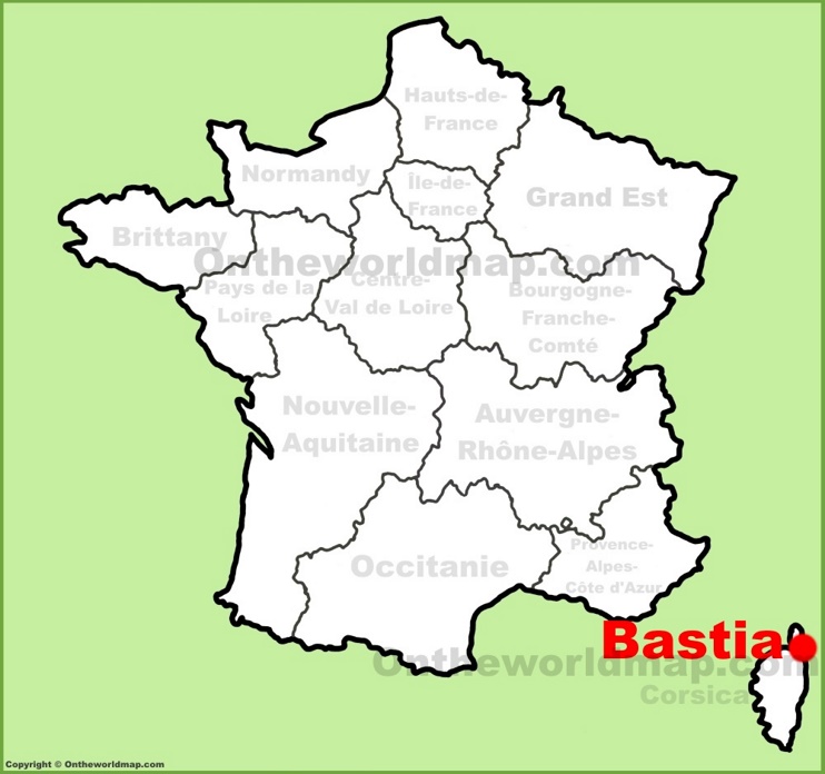 Bastia location on the France map