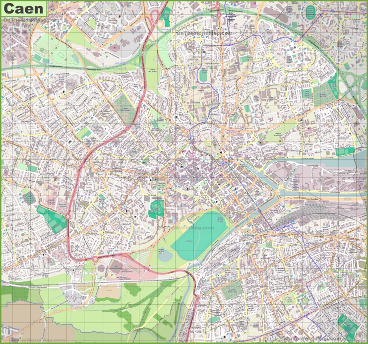 Large detailed map of Caen