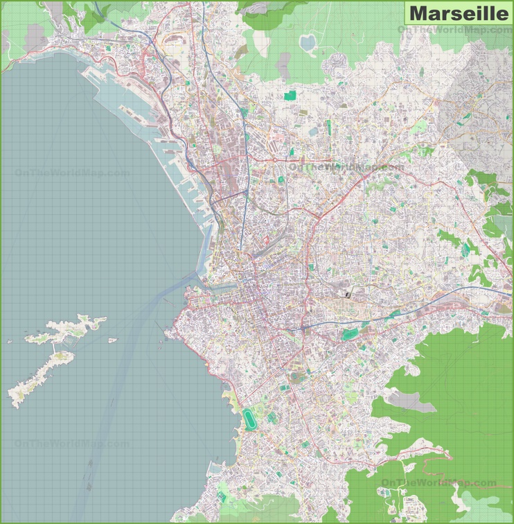 Large detailed map of Marseille