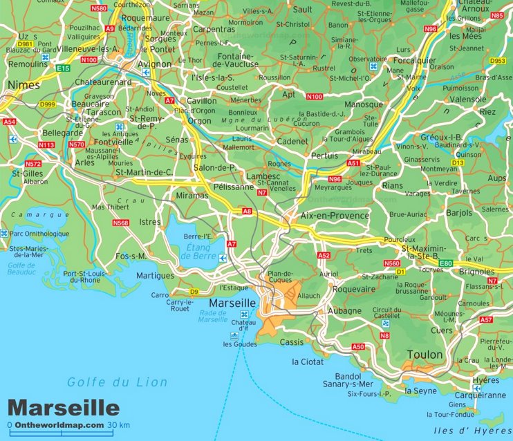 Map of surroundings of Marseille