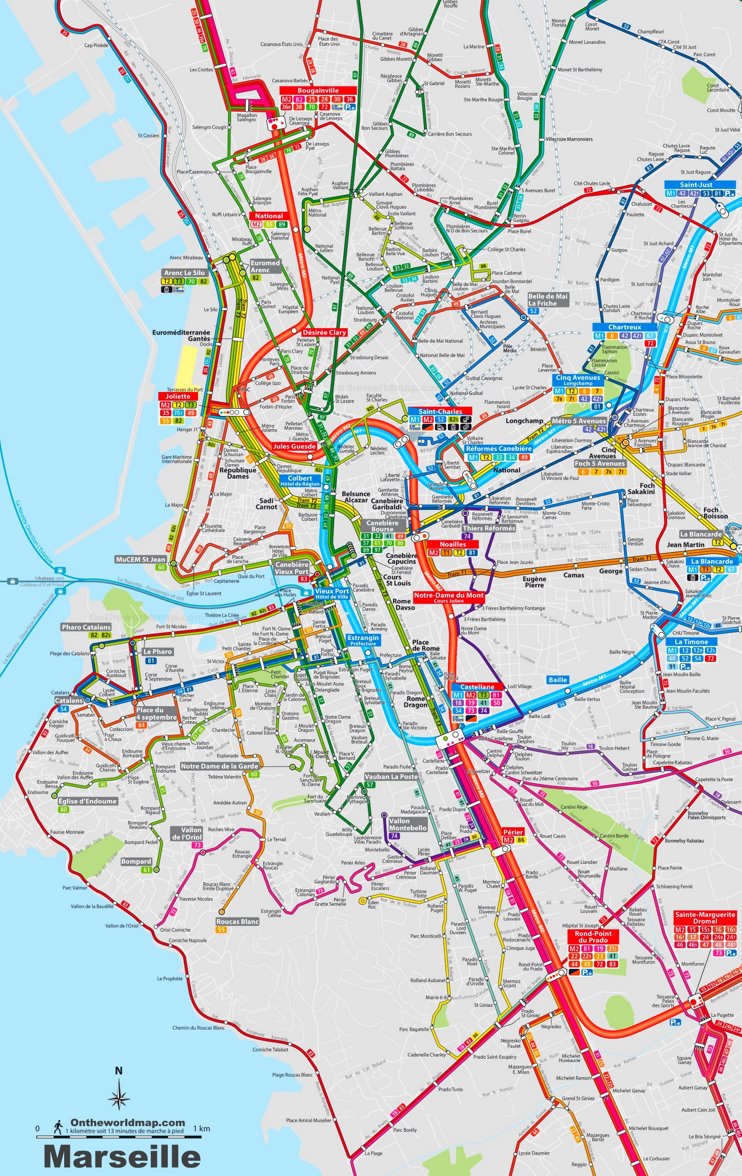 Marseille City Centre transport map