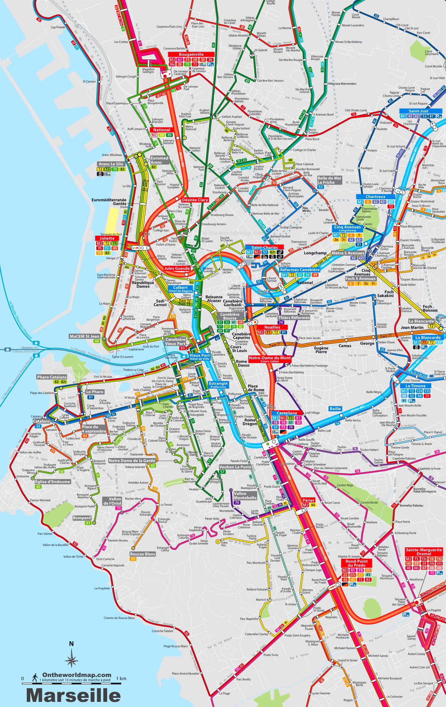 Marseille city center transport map