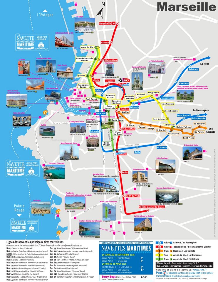 Marseille metro map with main tourist attractions
