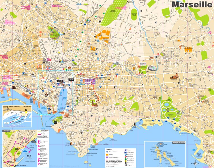 Tourist map of Marseille with sightseeings
