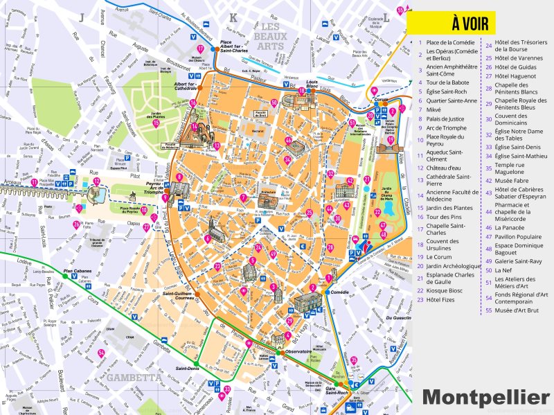 Montpellier tourist attractions map