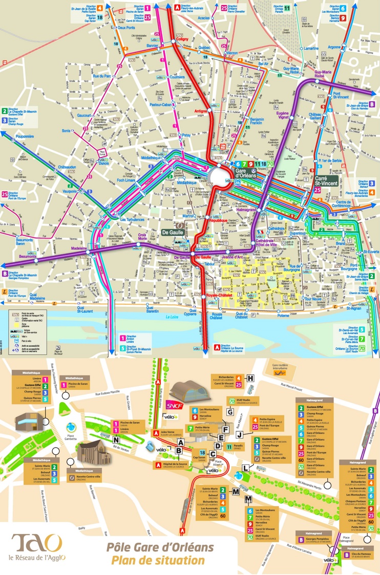 Orléans City Centre transport map