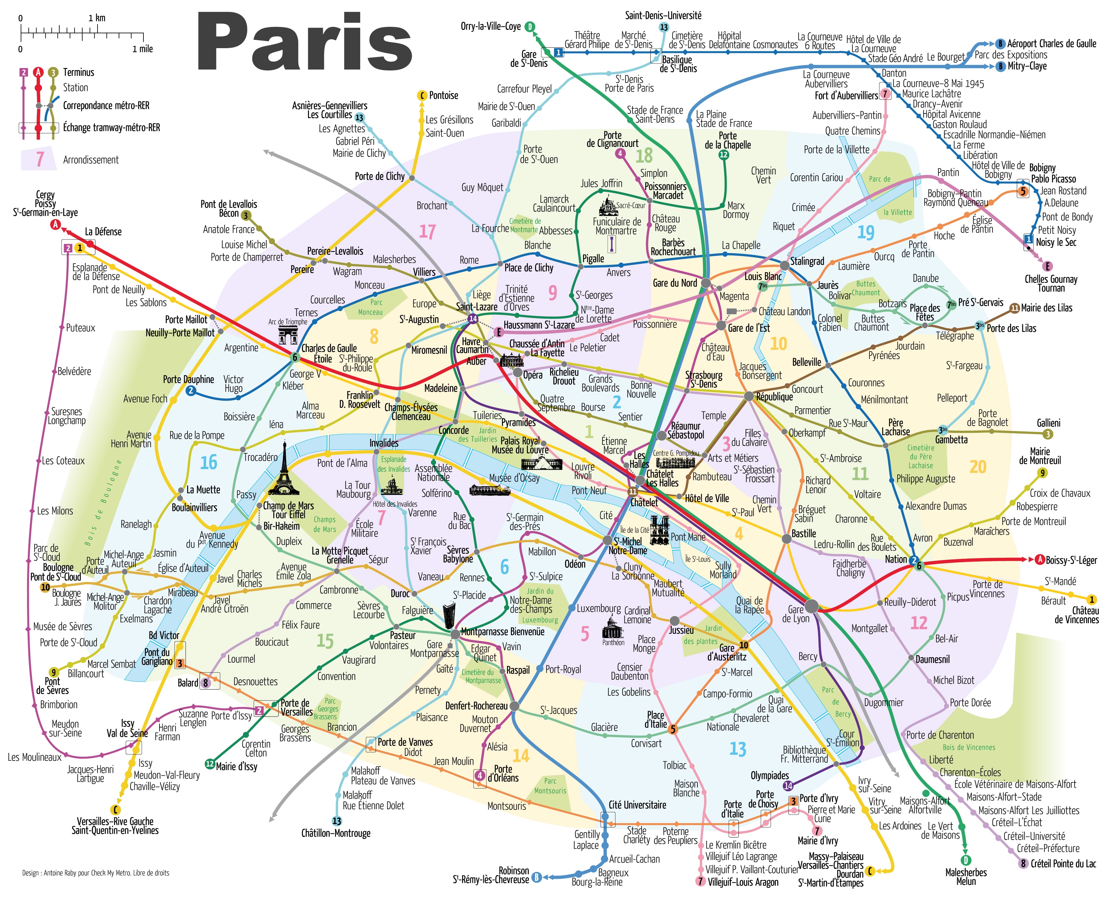 Paris Metro Map With Main Tourist Attractions
