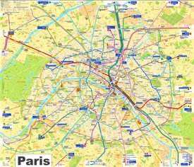 Paris tourist map with metro lines
