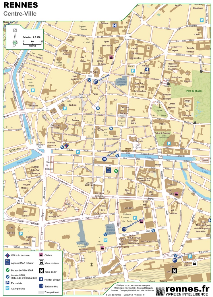 Rennes City Centre map