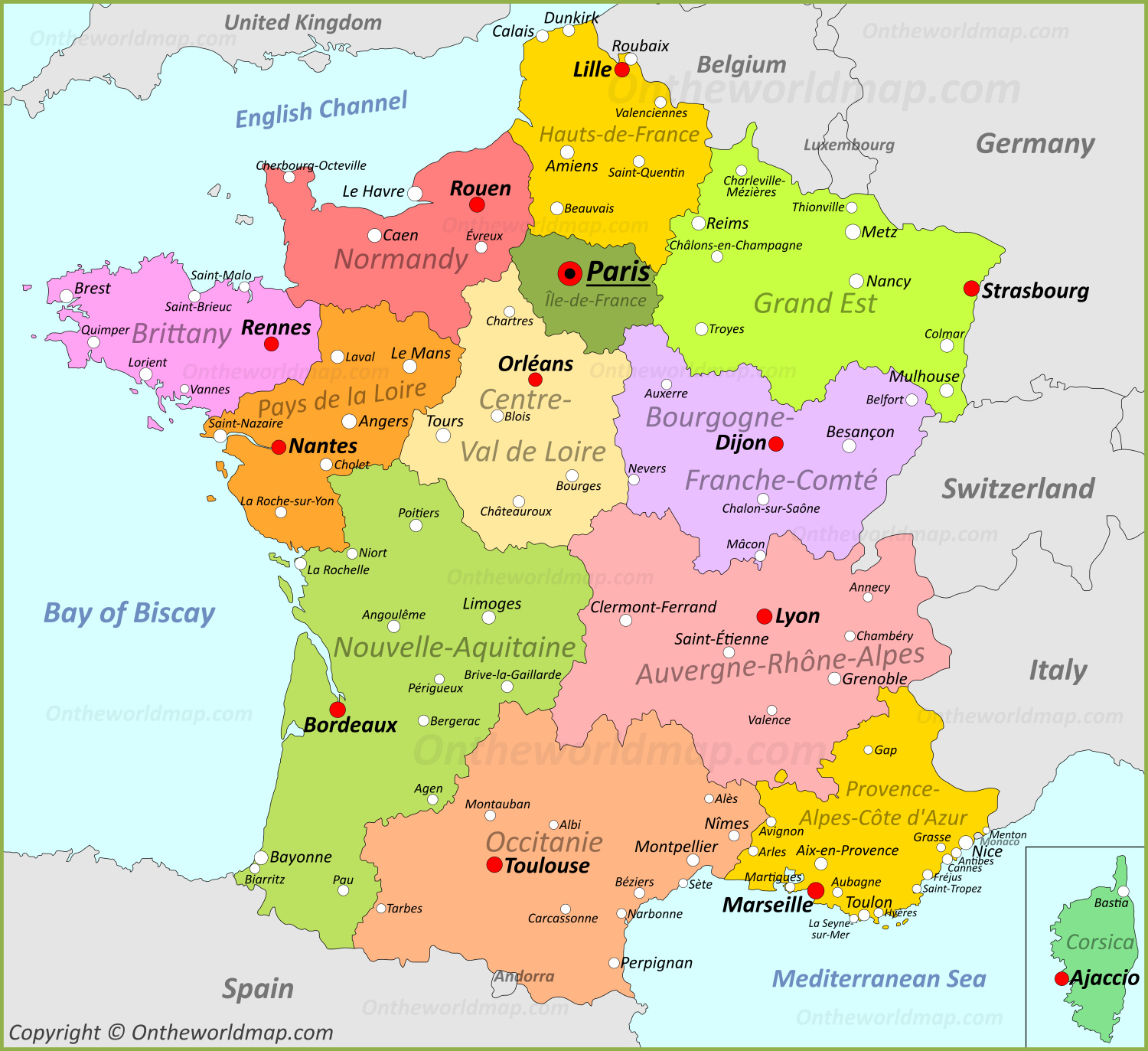 Physical Map Of France