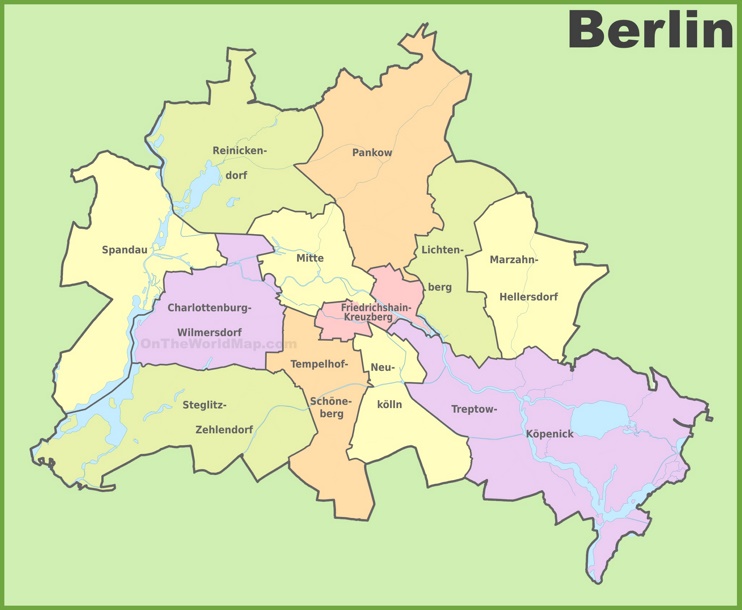 Administrative divisions map of Berlin