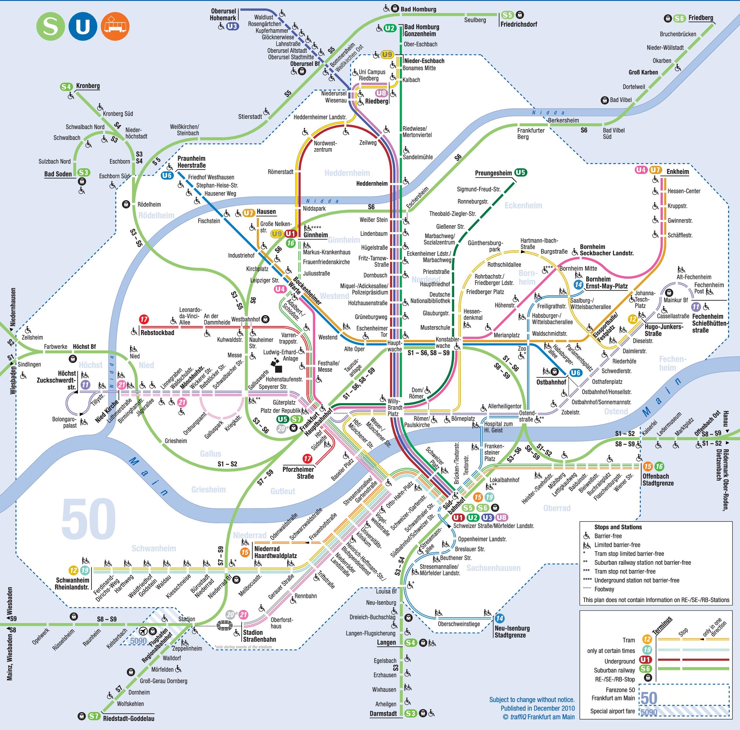 Frankfurt tram and metro map