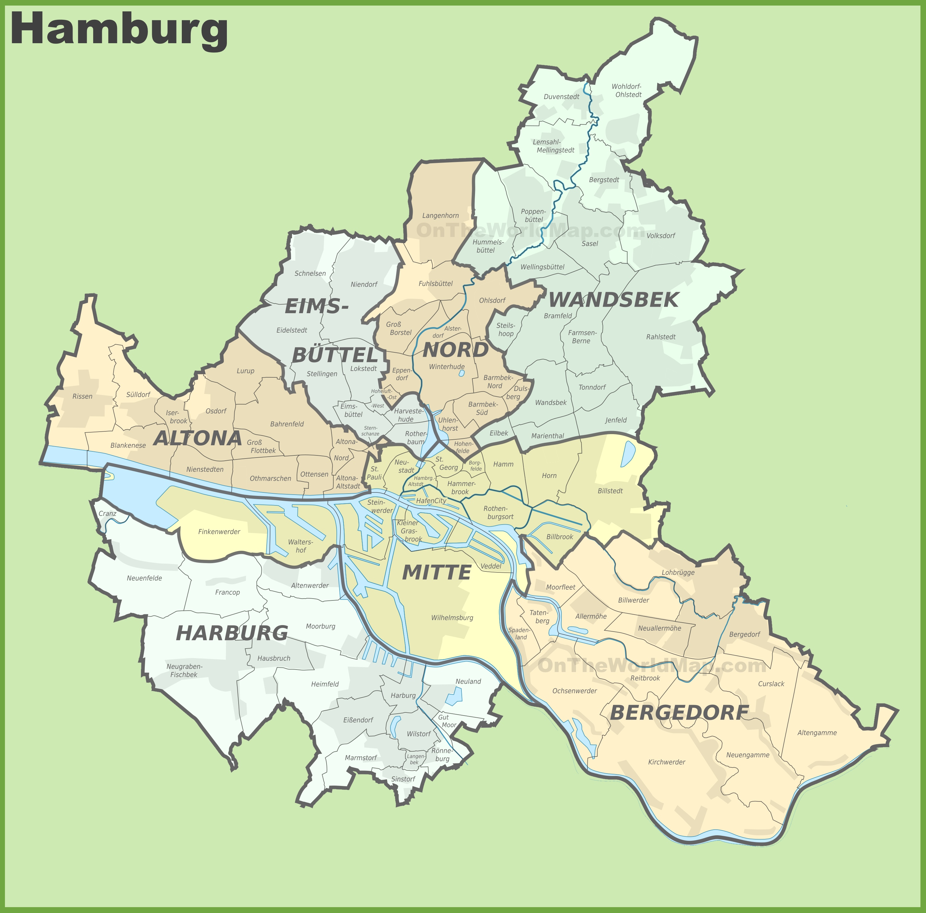 Administrative divisions map of Hamburg