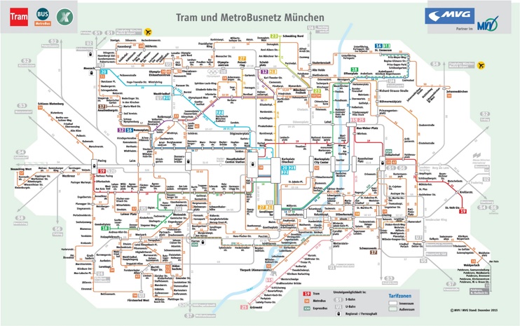 Munich tram and bus map