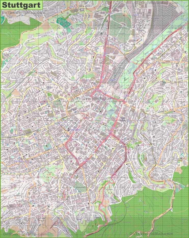 Large detailed map of Stuttgart