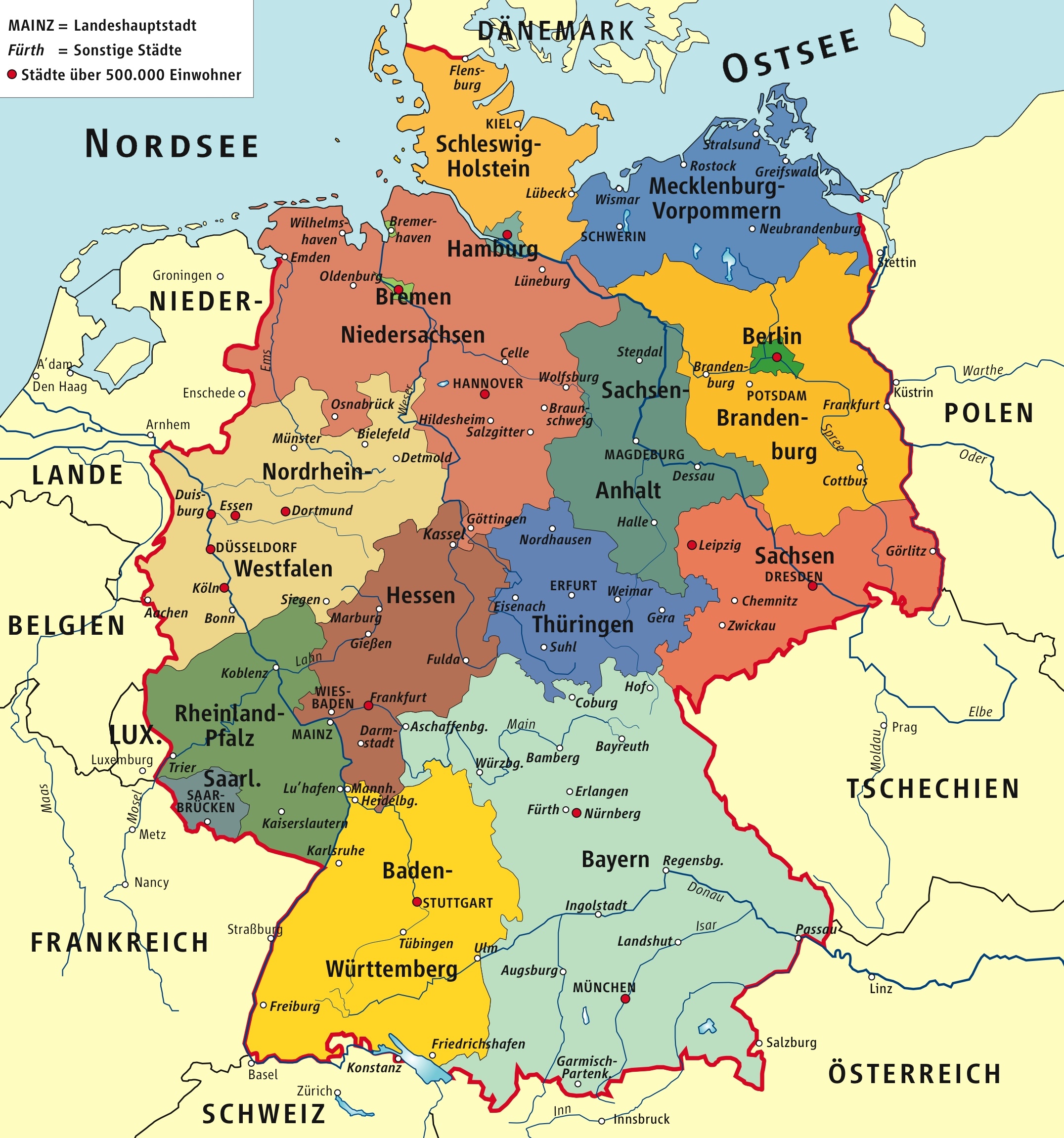 Map Of Germany With Cities And Towns In English, Germany Political Map, Map Of Germany With Cities And Towns In English