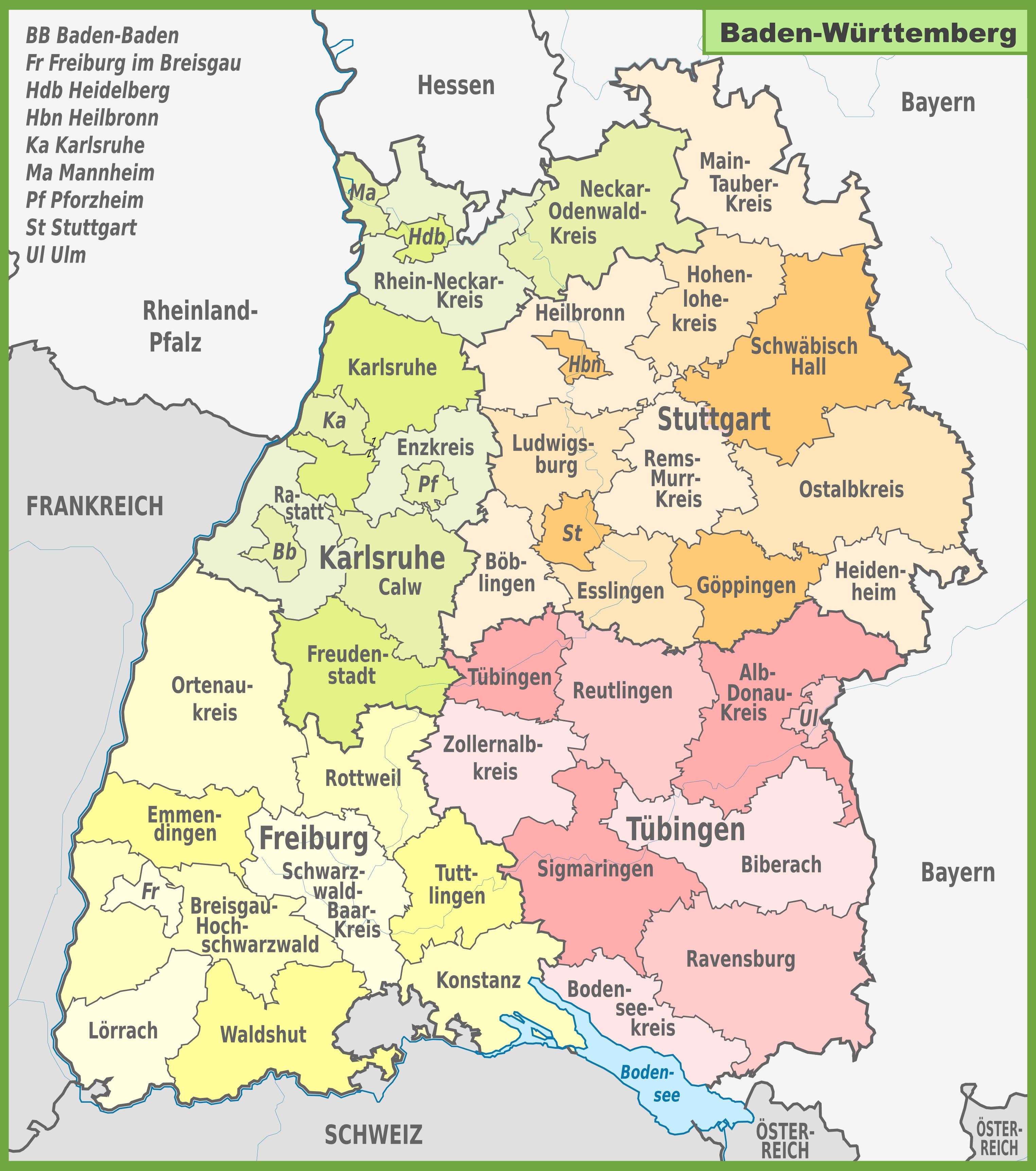 Administrative Divisions Map Of Baden Wurttemberg