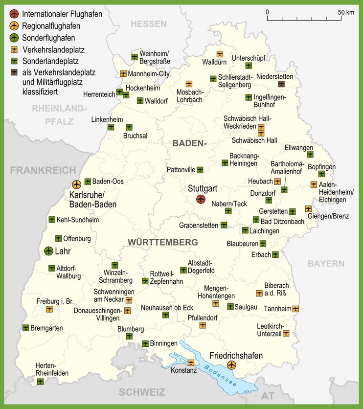 Map of airports in Baden-Württemberg