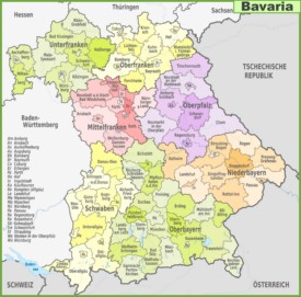 Administrative divisions map of Bavaria