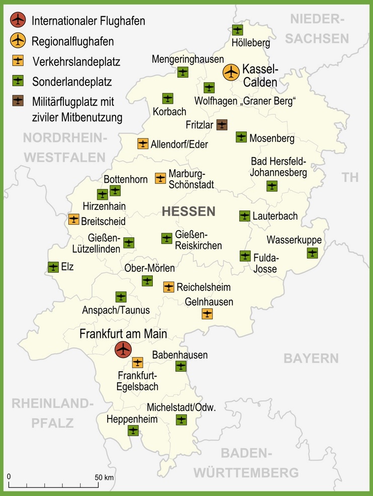 Map of airports in Hesse