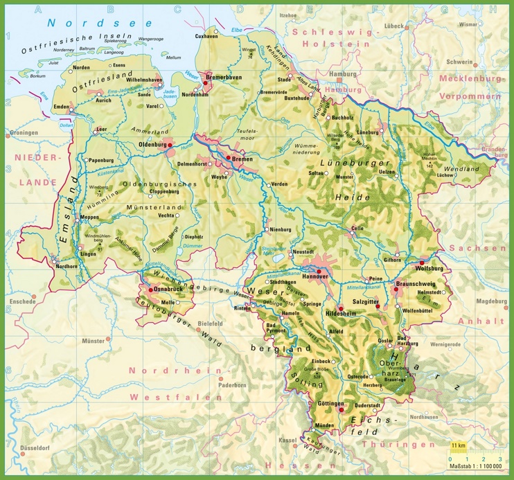 Lower Saxony physical map