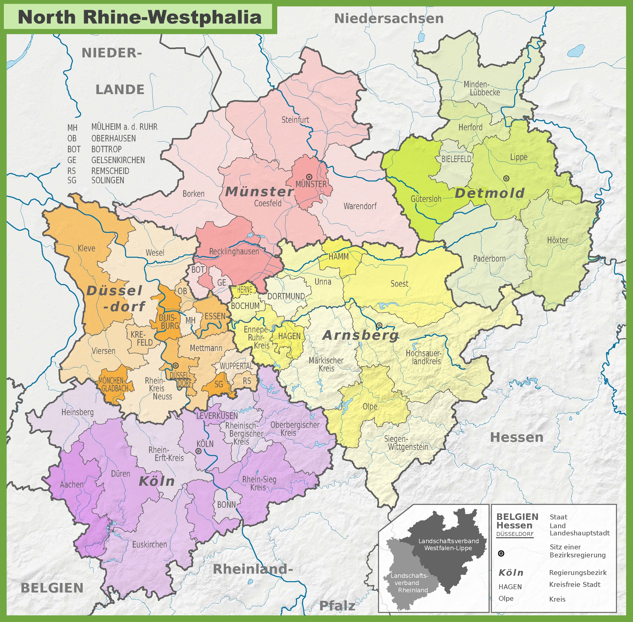 Administrative Divisions Map Of North Rhine Westphalia Administrative Divisions Map Of North Rhine Westphalia